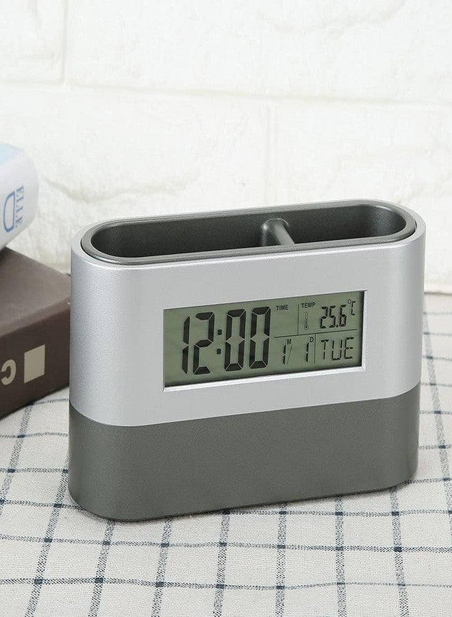 NXZ Oval Desk Stand Pen Holder Table Clock Office Decore Digital Clock Pen Holder - Image 5